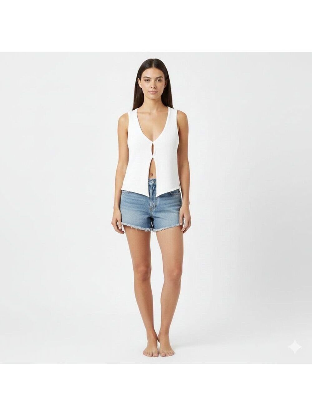 White Sleeveless Knit Tank Top Fitted Ribbed Size XS